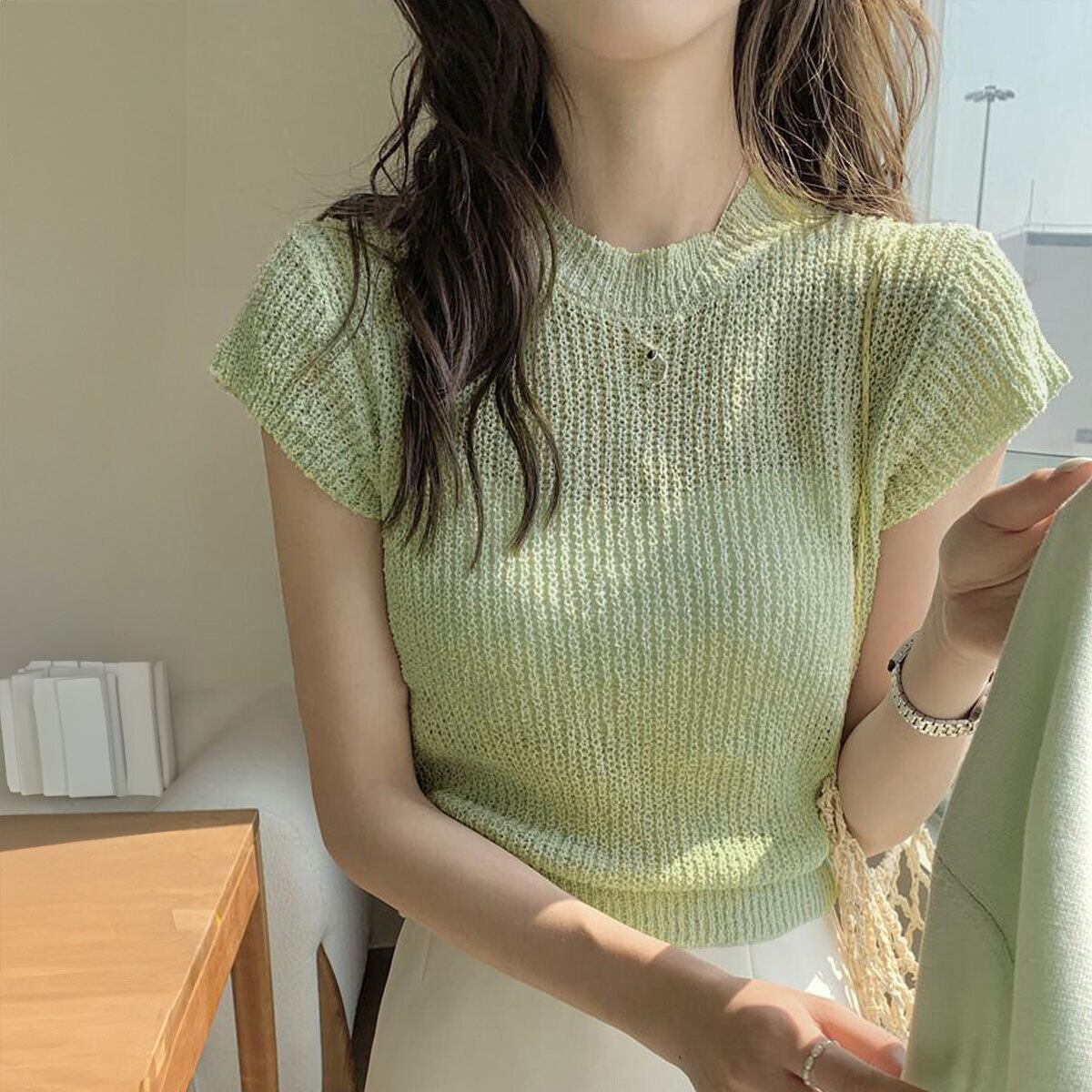 フレンチスリーブ ニット 透かし編み レディース 春夏 韓国 透け感 涼しい おしゃれ きれいめ 大人 かわいい カジュアル シンプル ローゲージニット サマーニット 上品 清楚 大人可愛い 大人女子