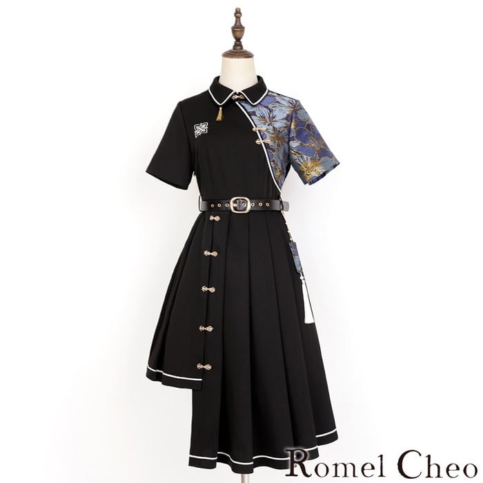 速達配送】RomelCheo ベルト付き アシメ和柄チャイナボタン 速達配送】RomelCheo ベルト付き アシメ和柄チャイナボタン