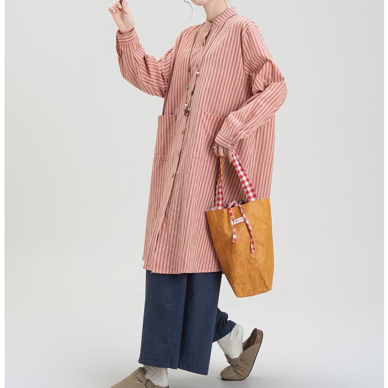 ストライプ柄ロングシャツワンピース M2147
