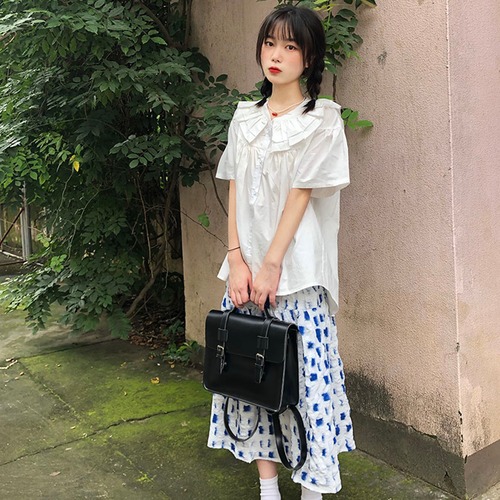 ✞ 白シャツブラウスハイウェストスカート 膝丈 ひざ丈 ホワイト スウィート ✞ゴスロリ SM ミリ 甘ロリ クラロリ 和ロリ エレガント 黒ロリ 姫ロリ 華ロリ BB-BB30303857641
