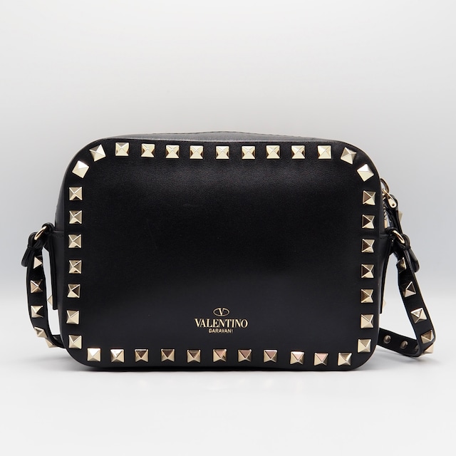 VALENTINO ガラヴァーニ ロックスタッズ ショルダー バッグ レザー ブラック ヴァレンティノ 付属品付き