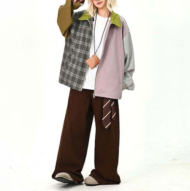 パッチワークチェックミックスブルゾン   R01459