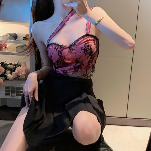 レースストラップレスショートトップス ステッチ Xiaofeijia1526455355