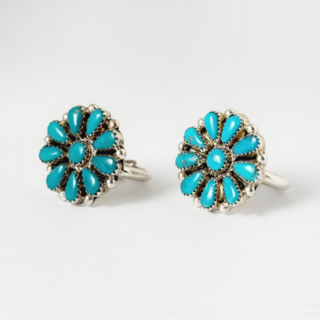 【Indian Jewelry】キングマンターコイズ  フラワー  フリーサイズ リング 指輪