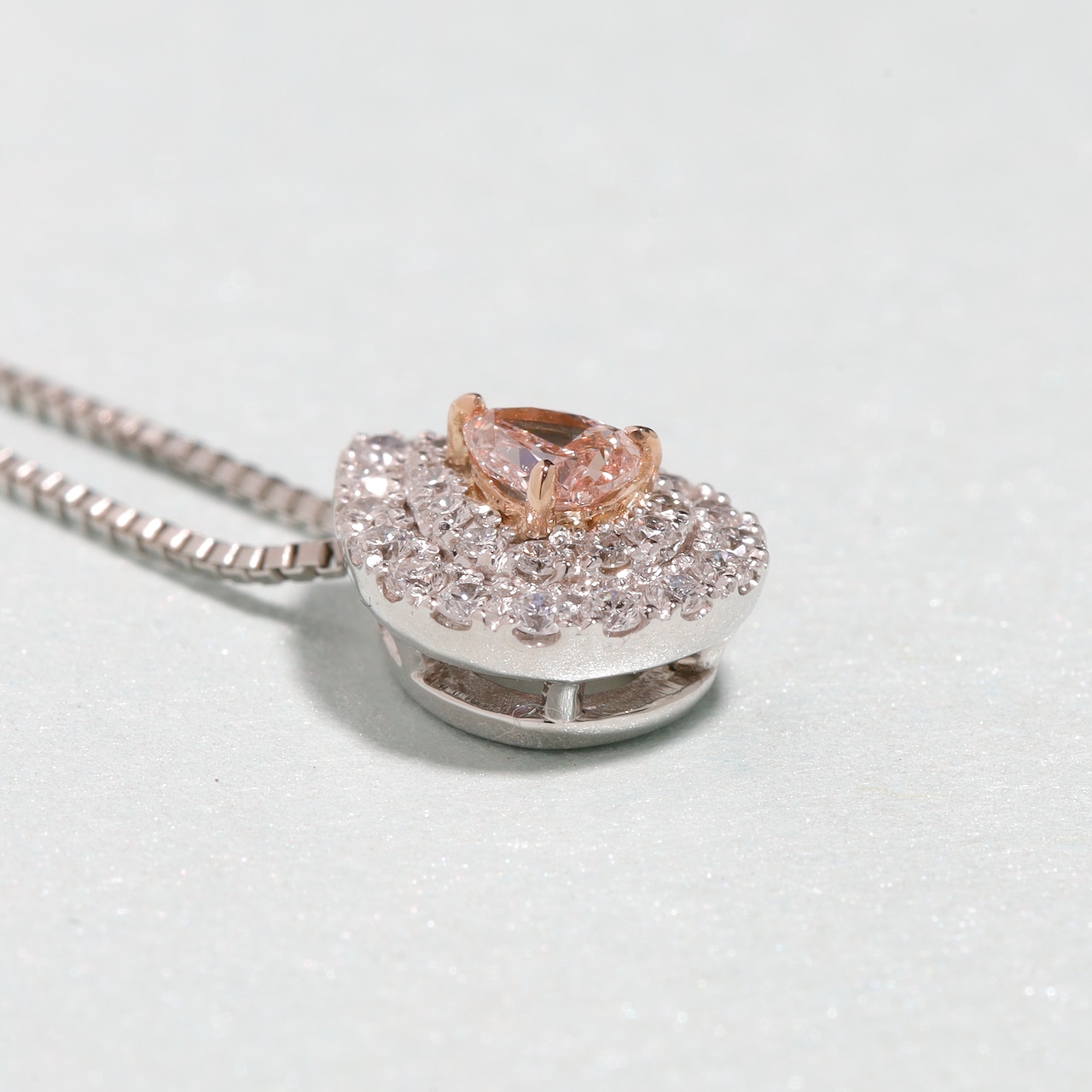 ペアシェイプカット ファンシーオレンジピンクダイヤモンド ネックレス SI1 /pt950 / 0.126ct / DA 0.160ct