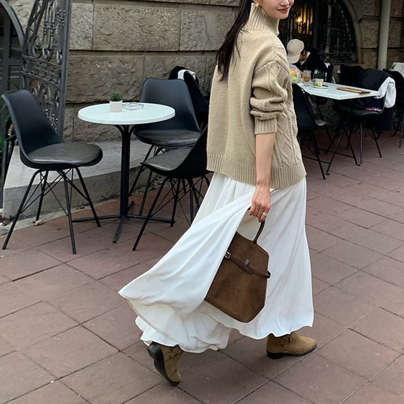 High waist white flared long skirt TH3129 | Leithy