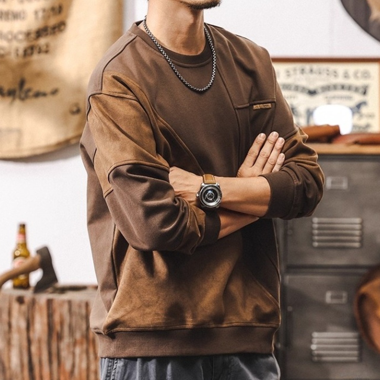 バイカラーパッチワークトレーナー 10230