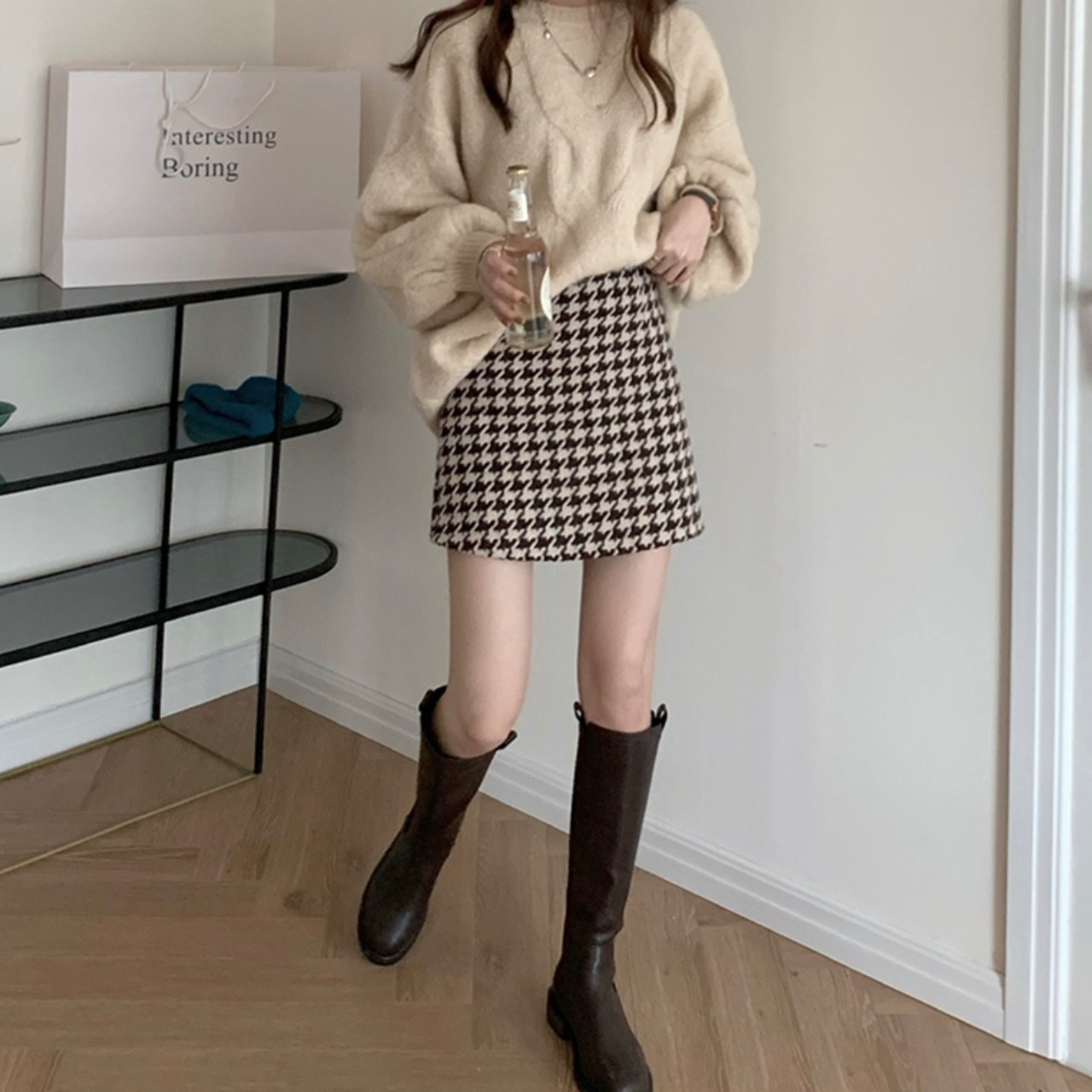 千鳥格子ツイードスカート LK444