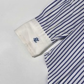 90s Ralph Lauren ラルフローレン ストライプ BD ボタンダウン 長袖 クレリックシャツ 11/ブルー系 レディース ビンテージ
