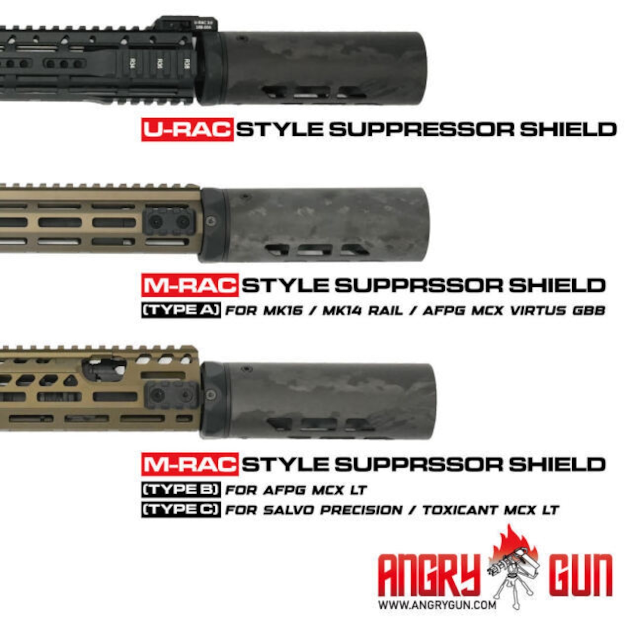 【Angrygun】MODTAC タイプ MRAC/URAC カーボンサプレッサーシールド 6.5in FDE