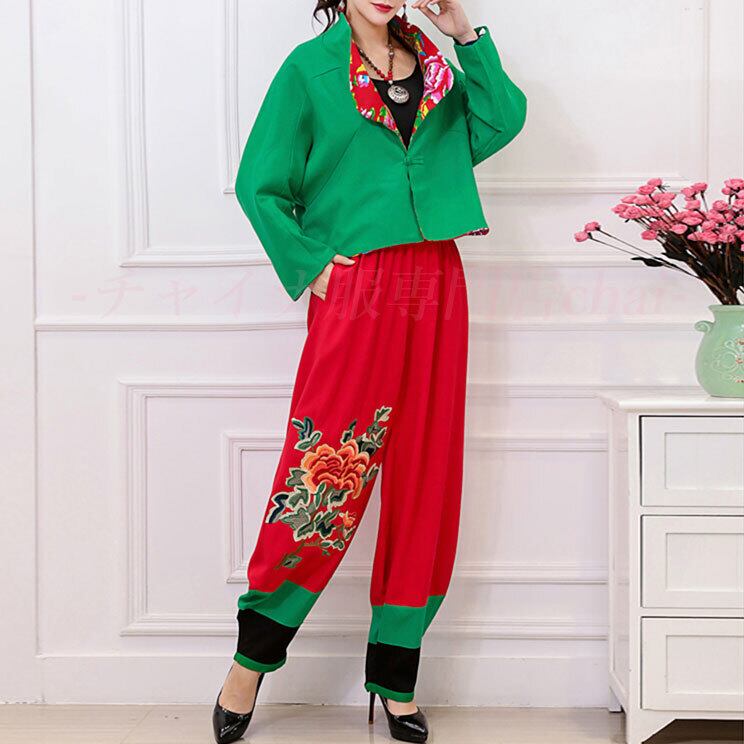 ELFSACK パンツ サテン ストレート チャイナスタイル ゆったり チャイナ服 刺繍パンツ zb149 | チャイナ服専門店の