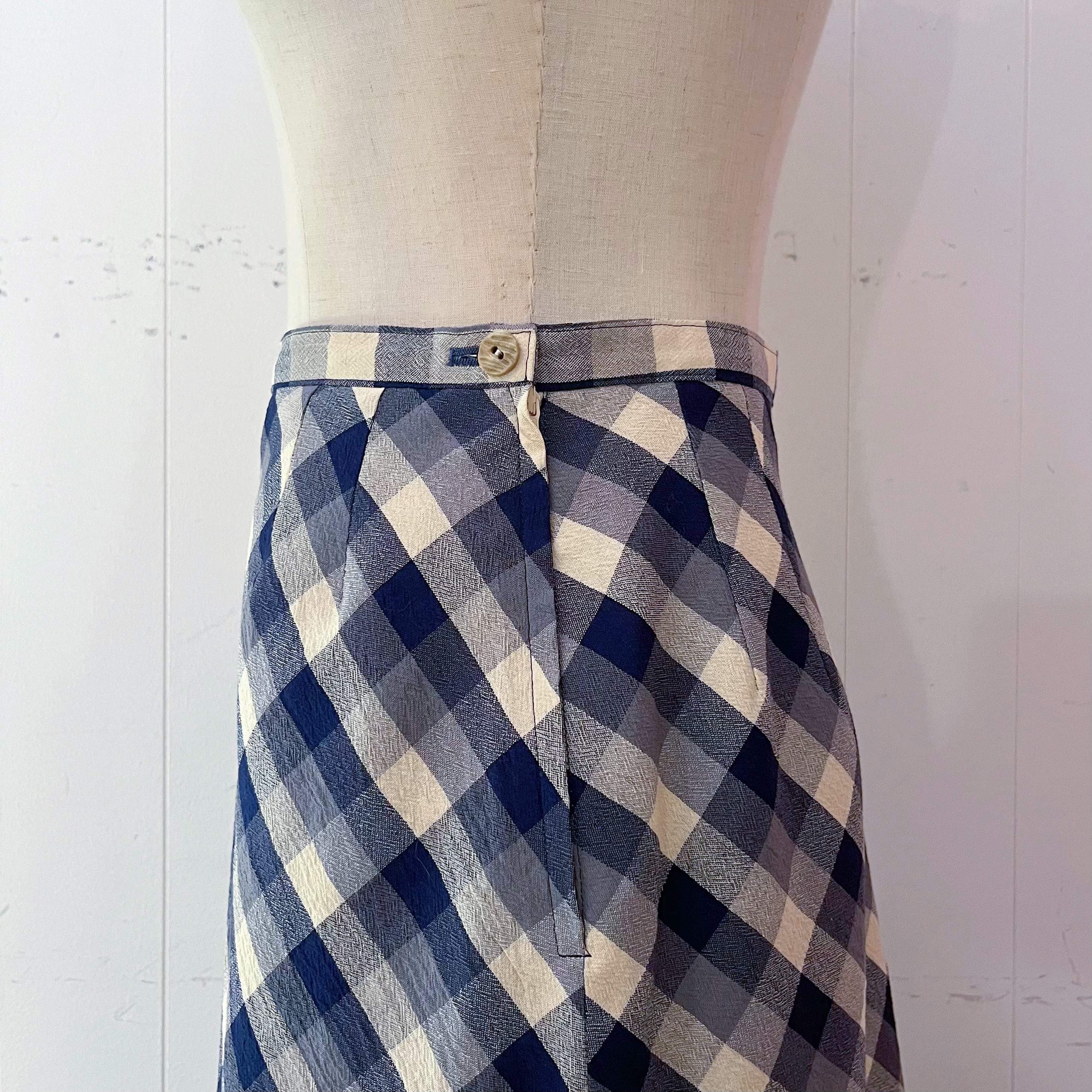 blue ivory check long skirt
