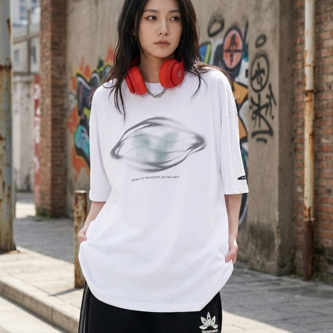 アブストラクトグラフィックルーズフィットTシャツ 2col R02098
