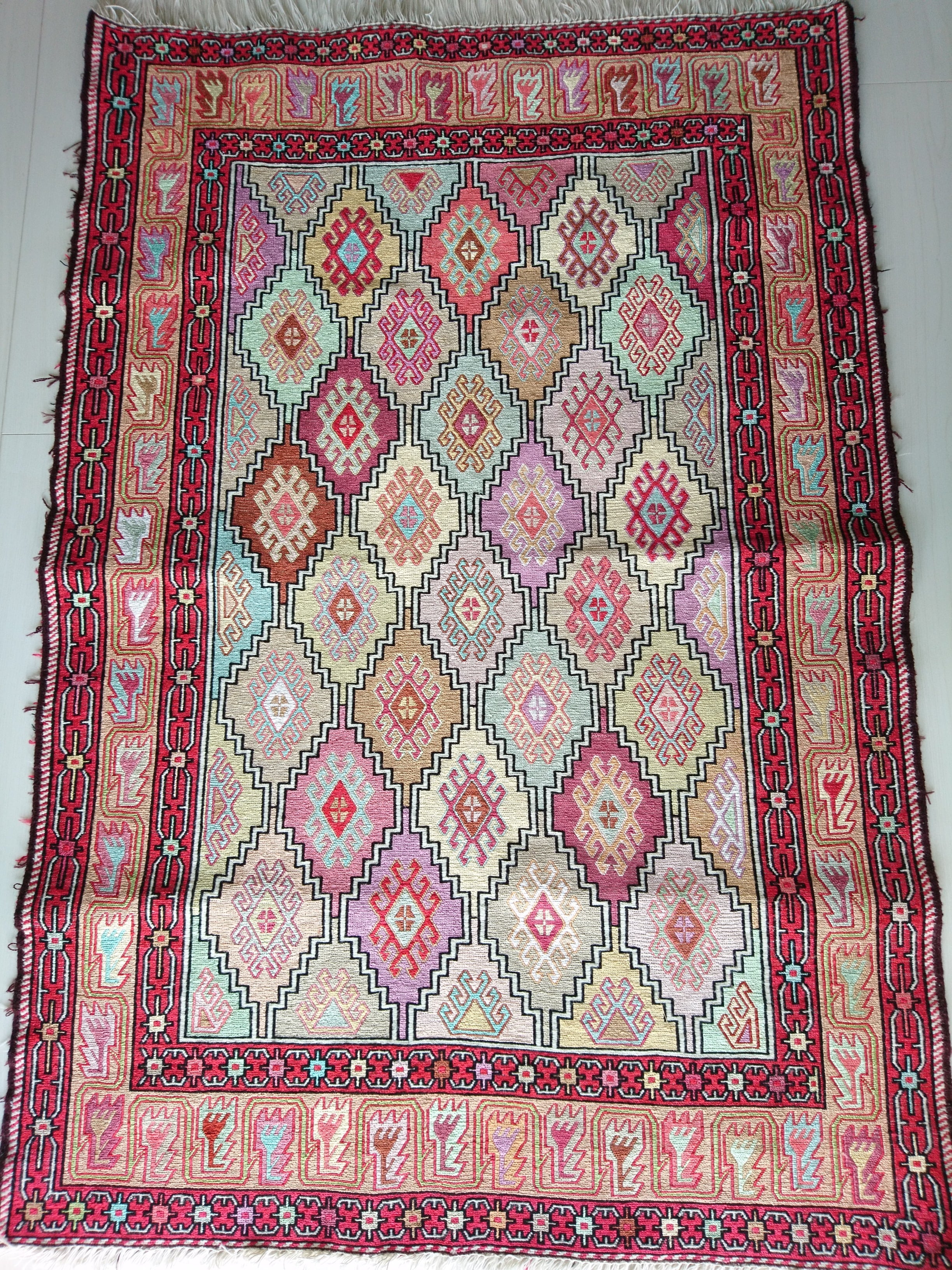 Persian Silk Kilim 145x100cm Soft Pastel Dias ペルシャ絨毯