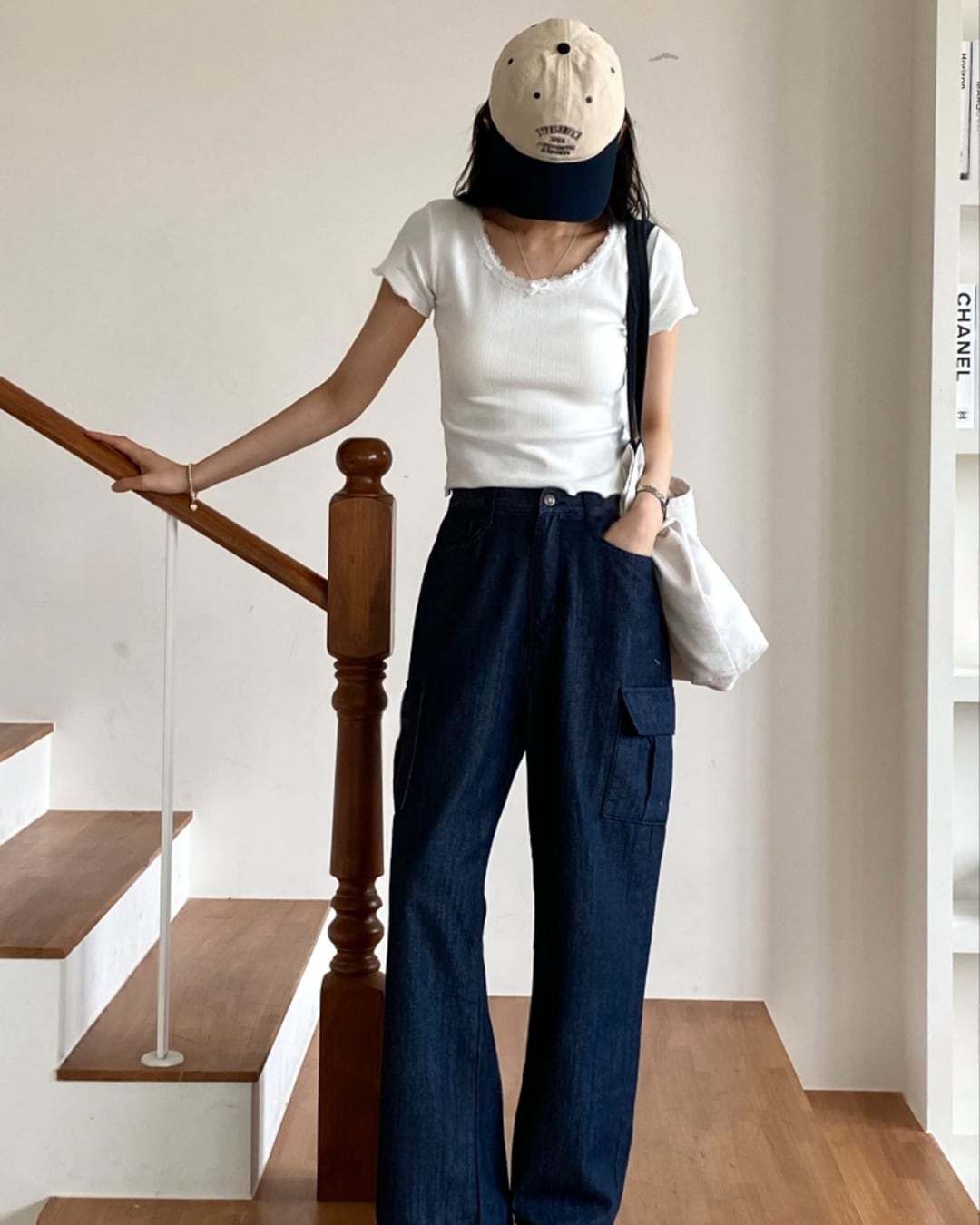 レースネックリブカットソーTシャツ