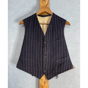 【1930-40s】"French Work" Navy Stripe Wool Vest, With Cinch Back!!