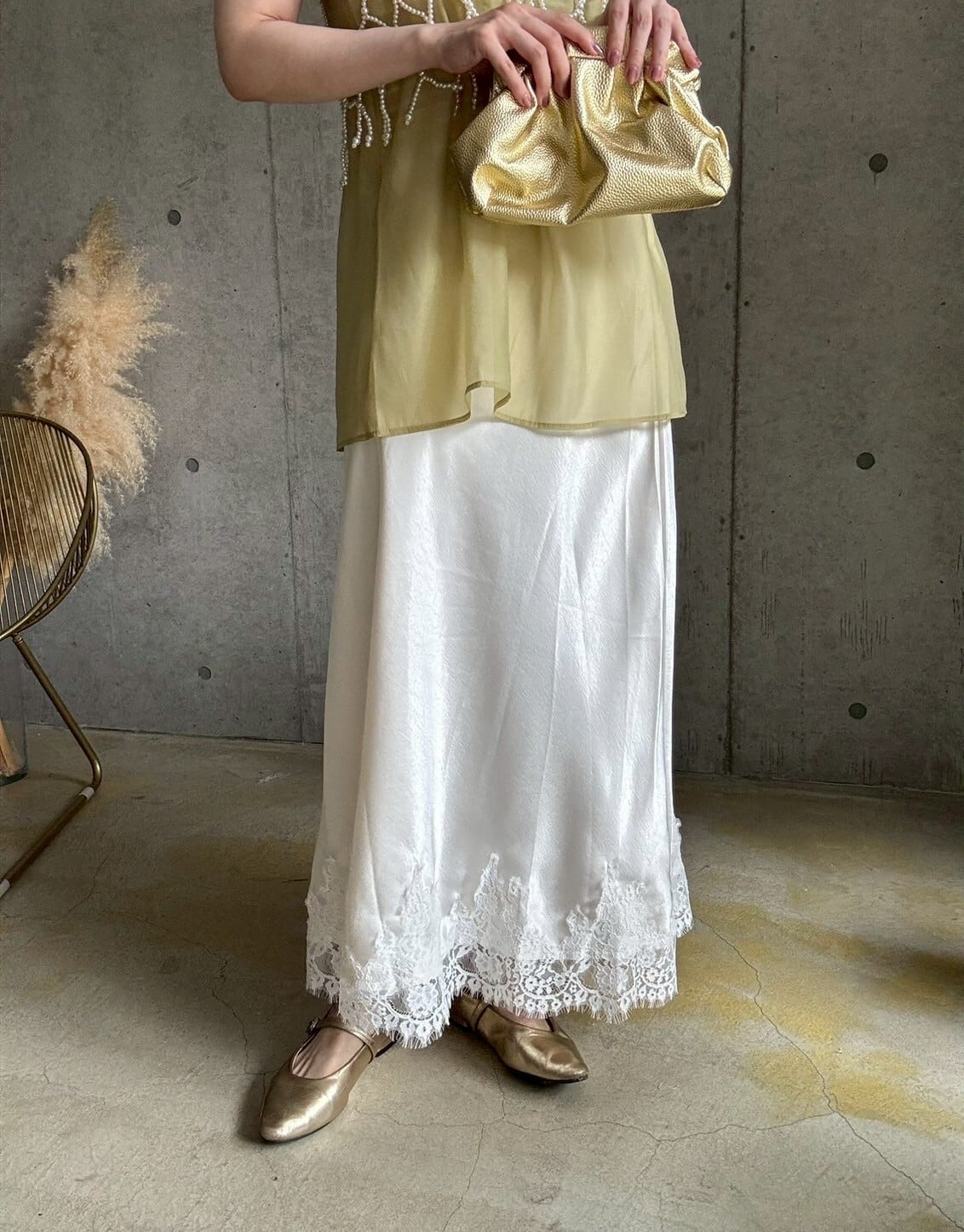 ENOF アイボリー サテン ロングスカート M ENOF アイボリー サテン ロングスカート M ENOF ace long skirt