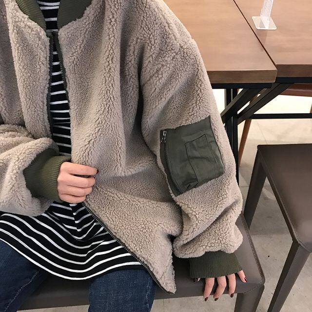 ヘレンチア 2WAY リバーシブルMA-1 ボアブルゾン カーキ ミリタリー