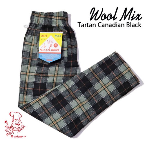 Chef pants Woolmix Tartan Canadian Black シェフパンツ カナディアンブラック UNISEX 男女兼用 Cookman クックマン イージーパンツ アメリカ