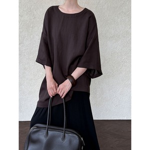 Boat neck wide silhouette A-line top ◇3colors 2113