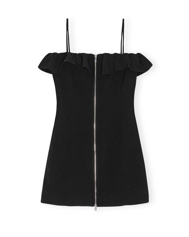 【GANNI】BLACK BONDED CREPE STRAP MINI DRESS