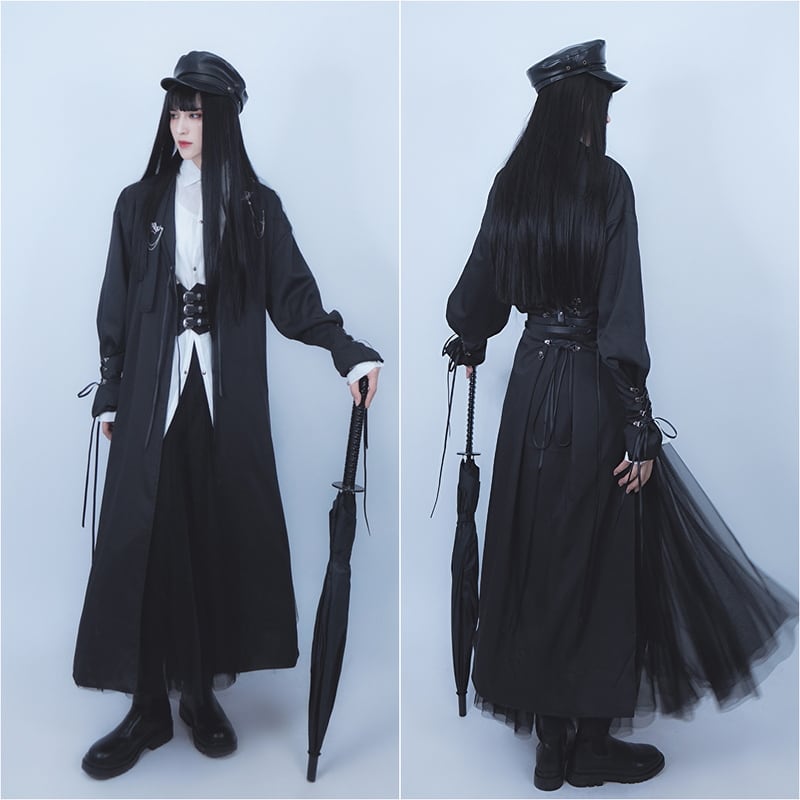 極美品✨VALENTINO カシゴラ　超ロングコート　ベルト　XL 襟ベロア　黒 fujiya78_24381