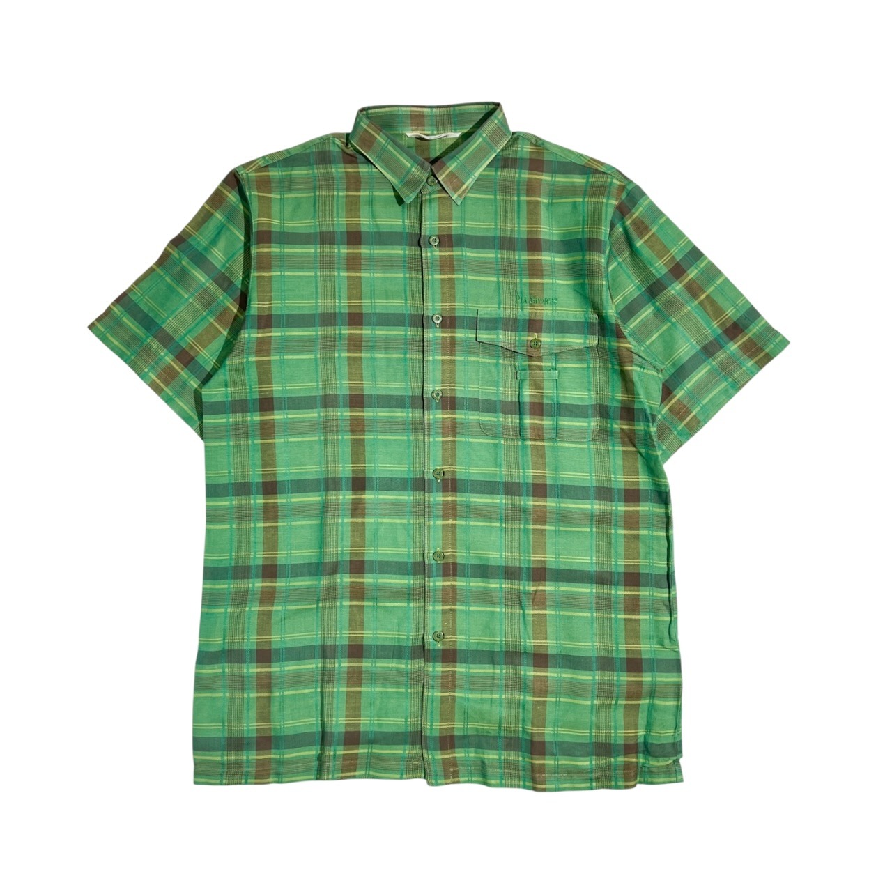 リネン混 PIA SPORTS ピアスポーツ チェック柄 半袖シャツ サイズ 3/グリーン系 メンズ