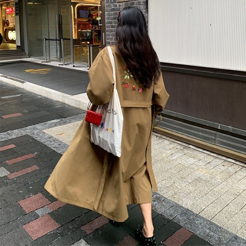 Embroidered loose trench coat 00534