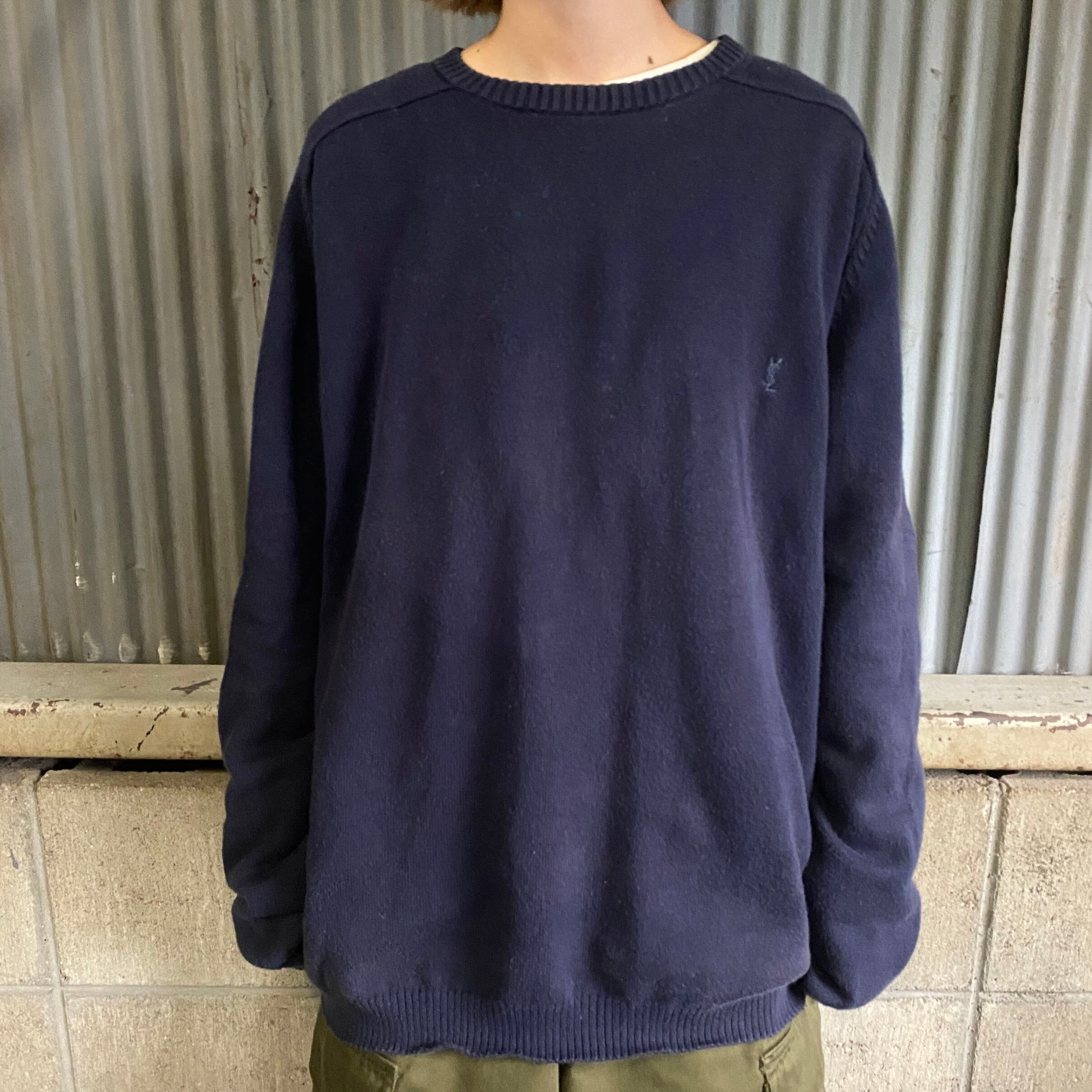 L ダークネイビー コットンニット メンズ  used vintage