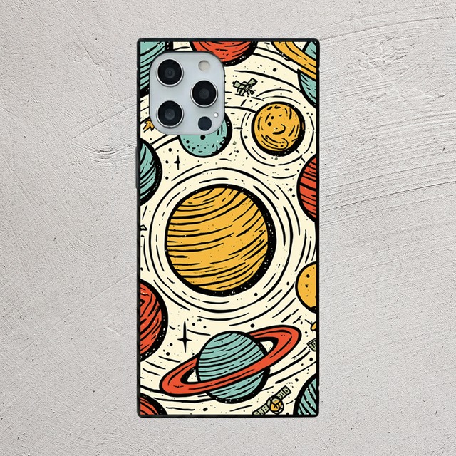 受注生産 iPhoneケース 惑星総柄のレトロ宇宙柄｜惑星モチーフ RFSP026C