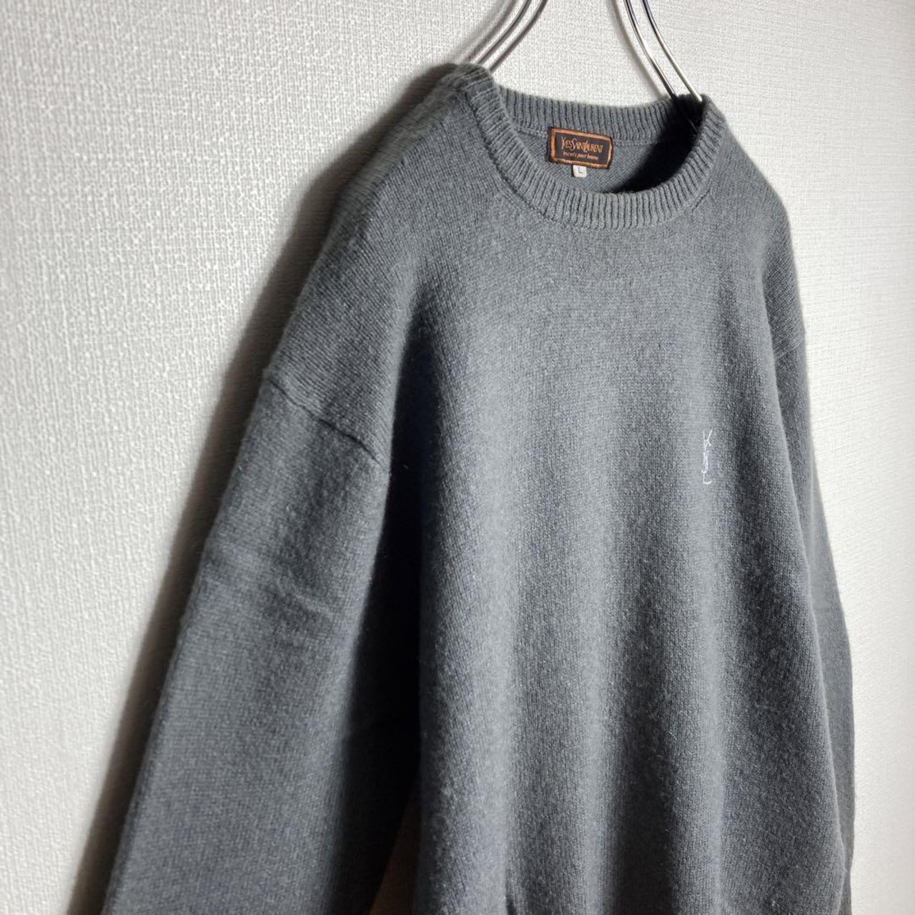 人気Lサイズ】YSL 刺繍ロゴ ニット セーター グレー | 古着屋KenKen