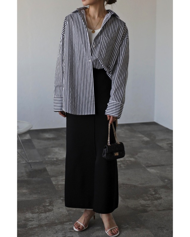 コットンストライプポケットシャツ