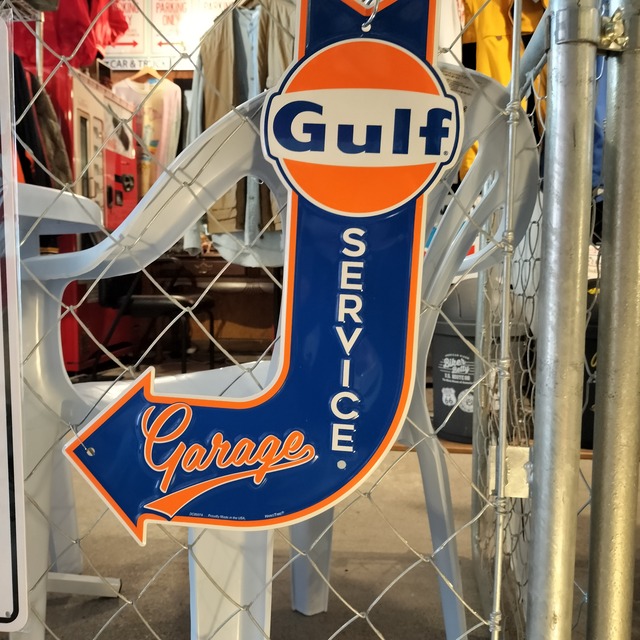 アメリカ製　サイン◆アロー・GULF/ガルフ◆ガレージ　アメ車　矢印　ブリキ看板