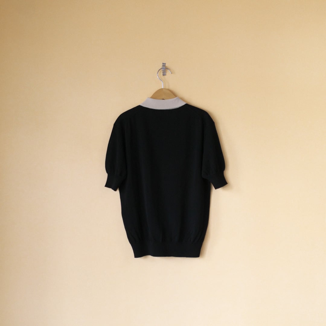 atelier naruse アトリエナルセ コットン衿付きニット cotton collar knit・ブラックxベージュ