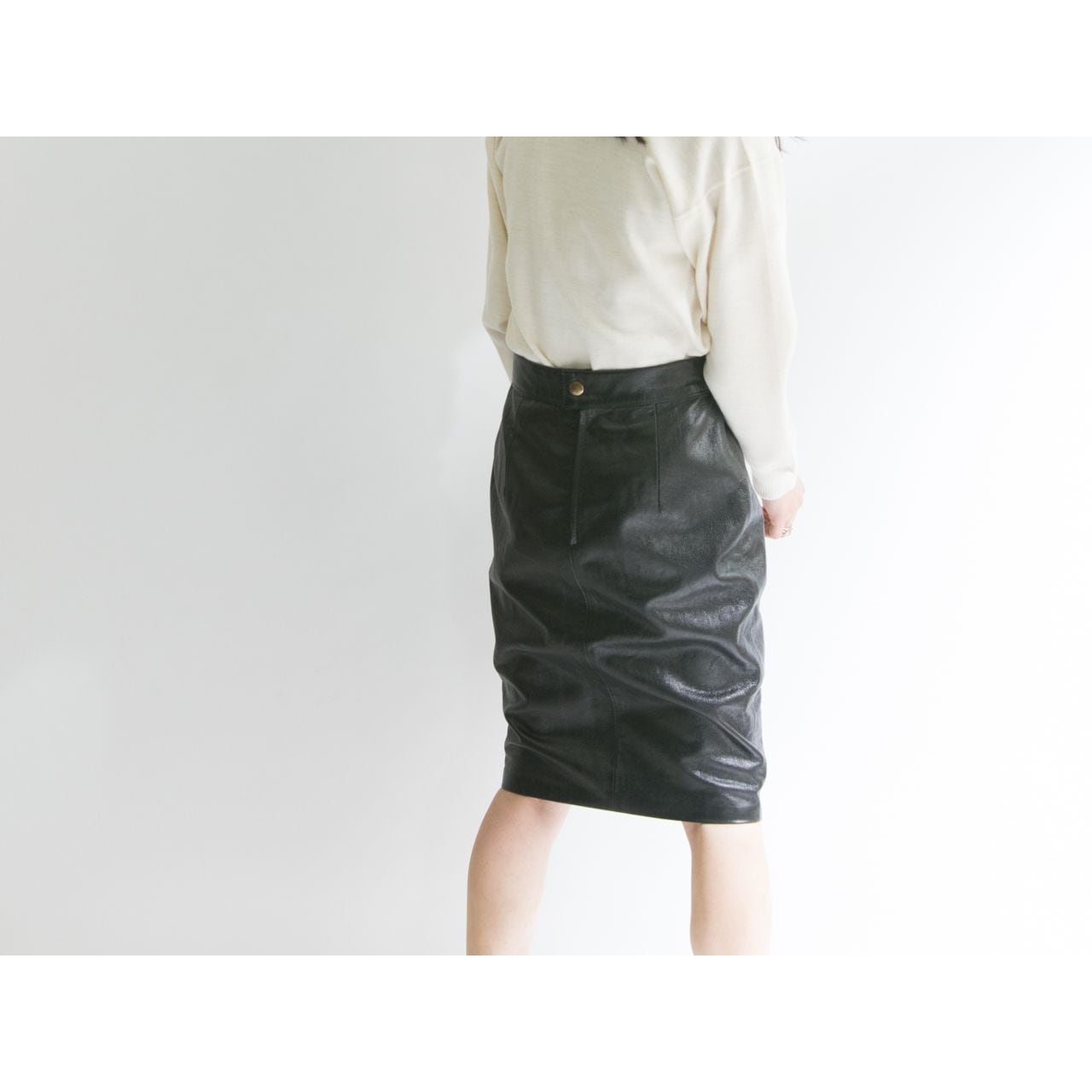 【MOSCHINO】Made in Italy leather pencil skirt（モスキーノ イタリア製レザーペンシルスカート）3b
