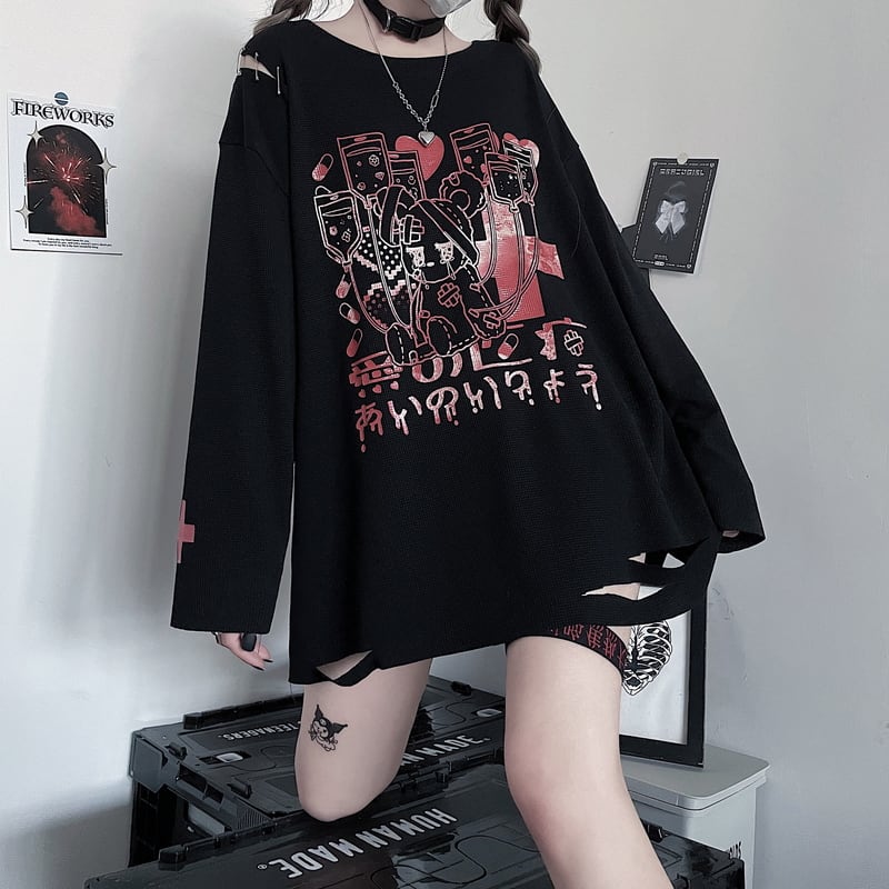 サブカル 服 地雷系 通販 CRAZYGIRL トレーナー ホスピタルベア 赤十字 点滴 お薬 メンヘラ 病み 闇かわいい