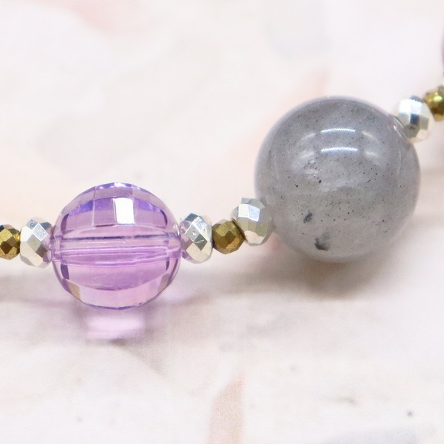 【Moon Lady Amethyst】水紋天珠×アメシスト×ラブラドライト×シルバーオブシディアン ブレスレット