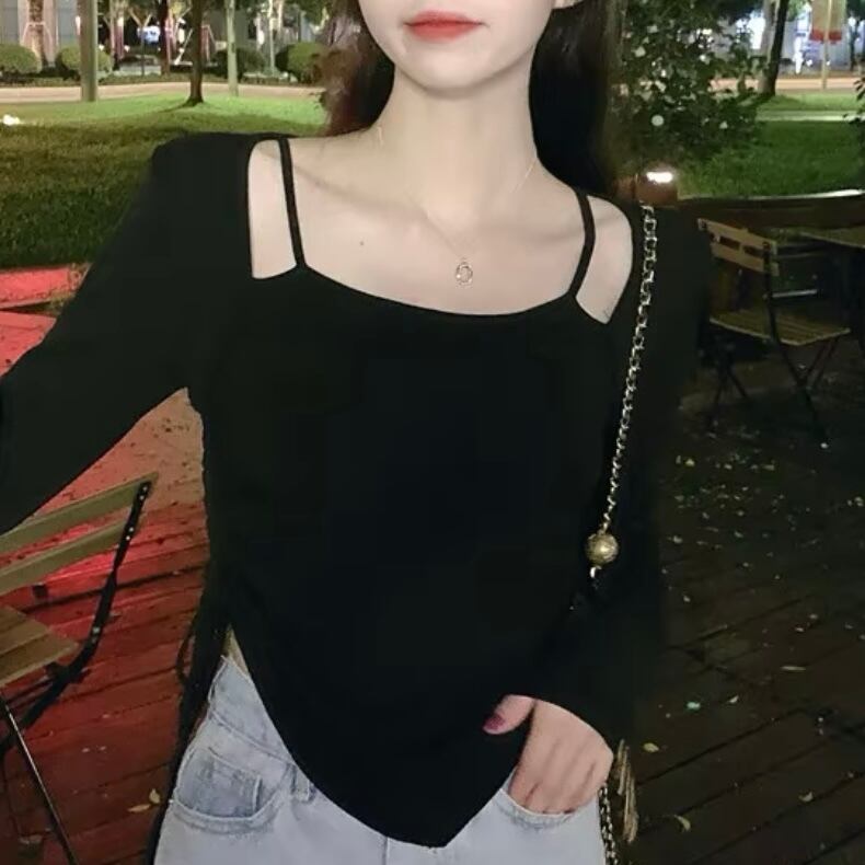 レイヤー風シャーリングロングTシャツ