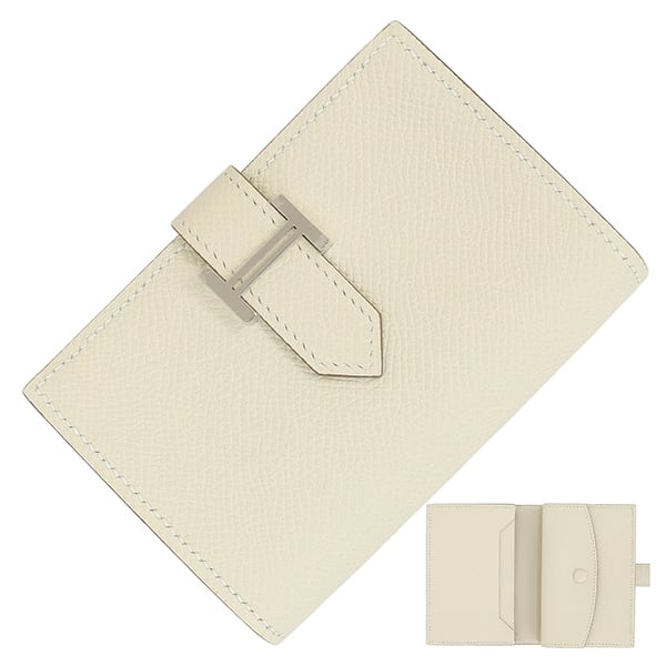 New HERMES エルメス ベアンミニ クレ ヴォーエプソン 二つ折り財布 オフホワイト シルバー金具 ウォレット 新品