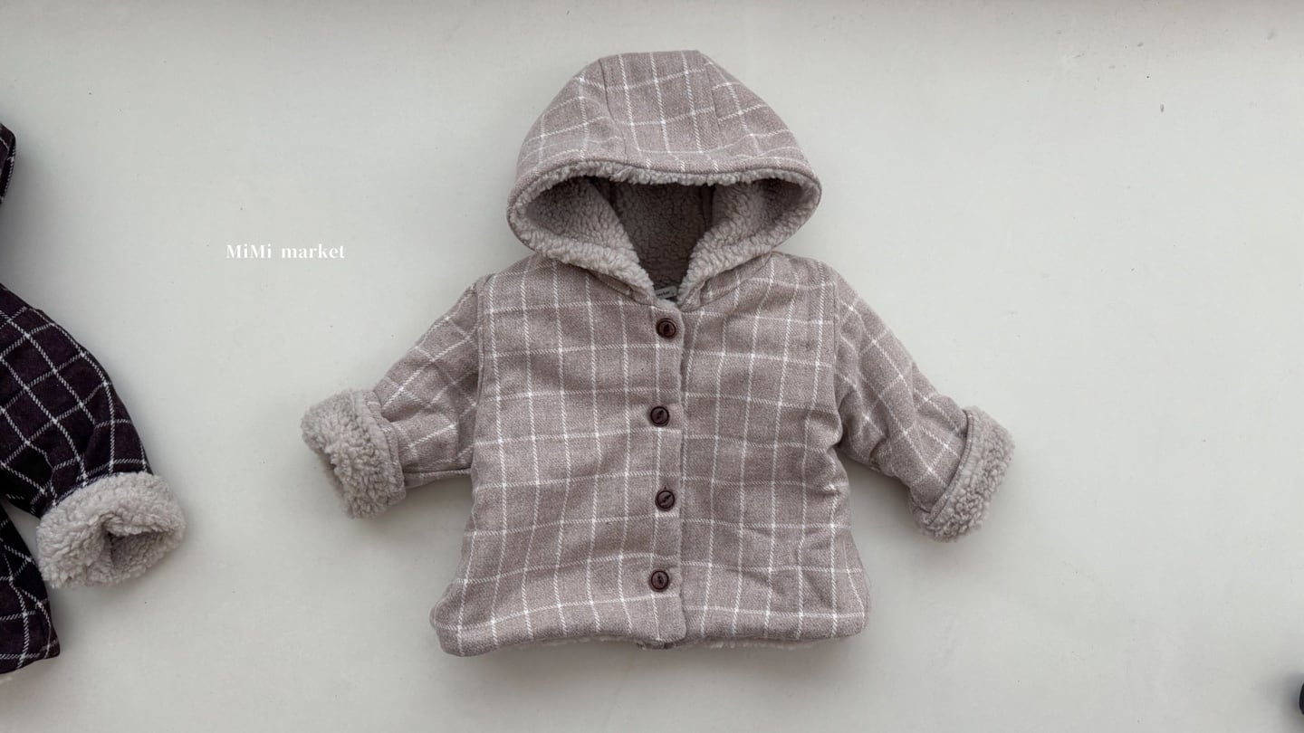 【即納】チェクもこもこフード付きコート / mimimarket