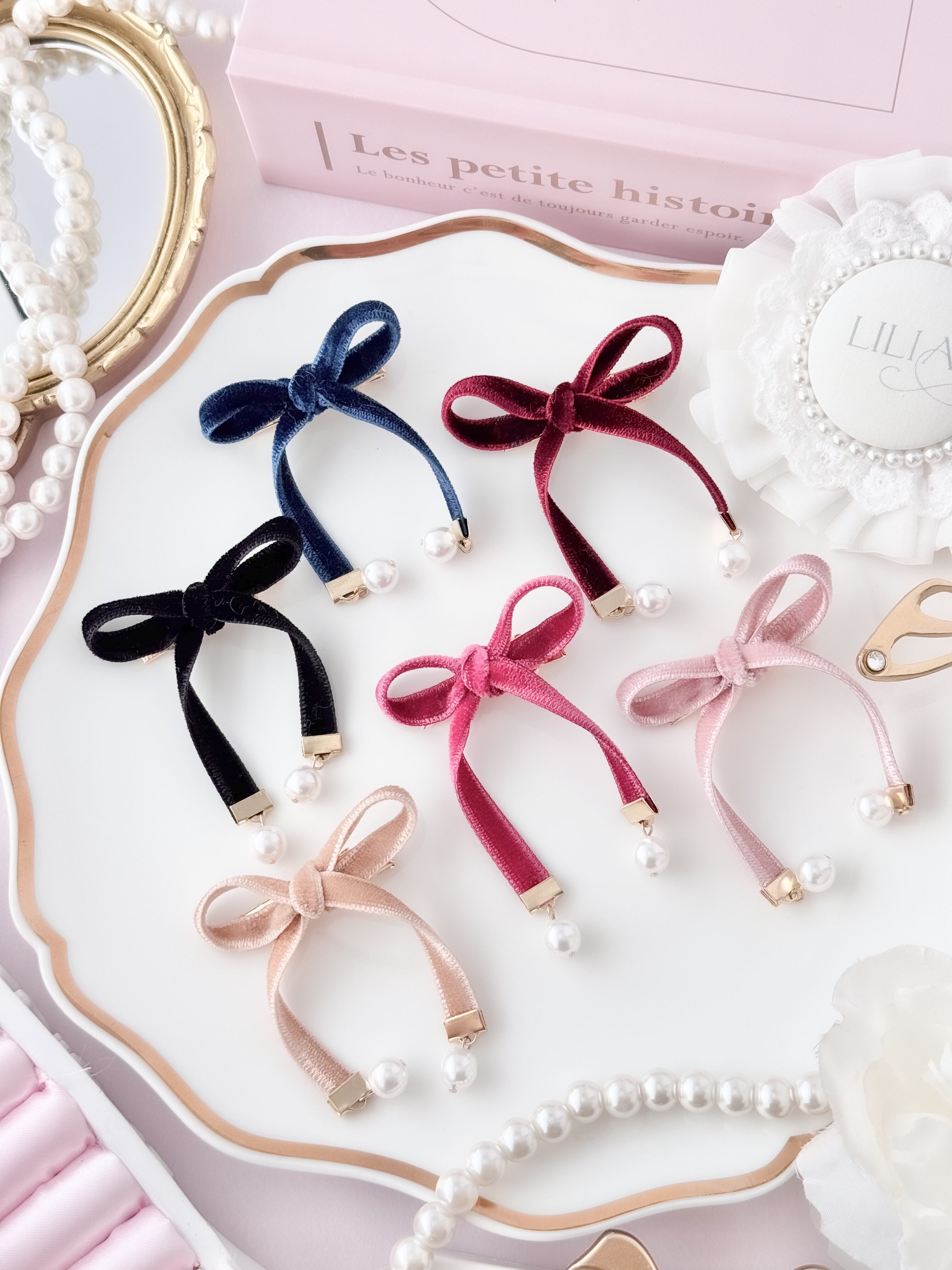 【1017-05】mini velvet ribbon clip