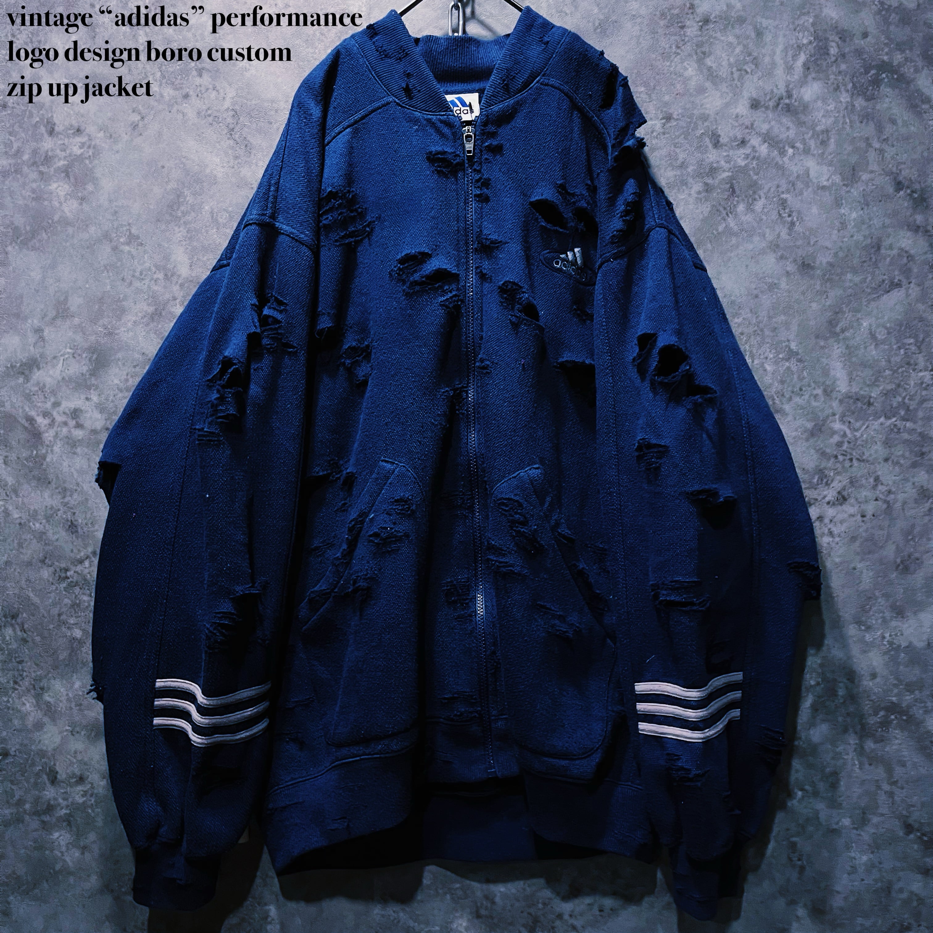 【doppio】vintage “adidas” performance logo design boro custom zip up jacket