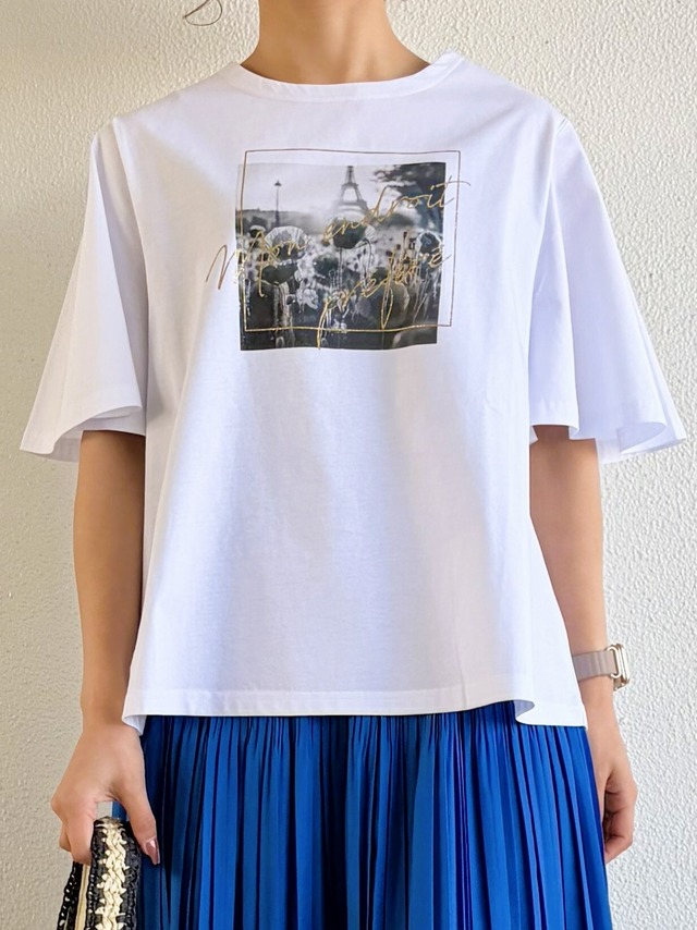 【9286KT】シルケット天竺フォトプリントフレアースリーブTシャツ（9107-63051）