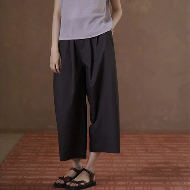 ウエストツータックギャザークロップド丈ワイドパンツ　　1230