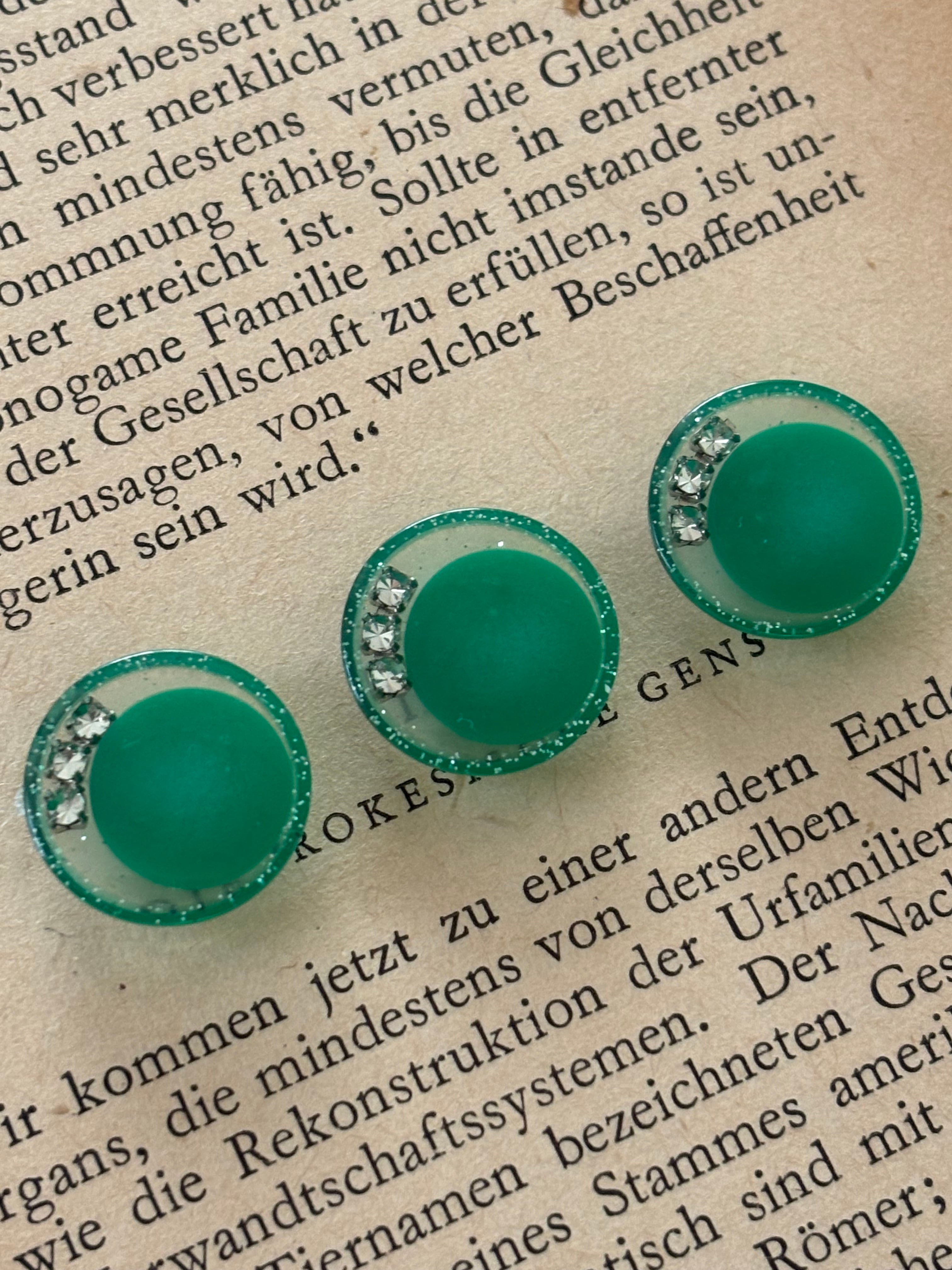 15mm Japanese ヴィンテージボタン グリーン ストーン グリッター 樹脂ボタンレトロ アクセサリーパーツ 装飾材 カルトナージュ