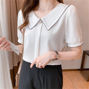 【送料無料】 トップス 3色 ブラウス 袖あり 半袖 えり付き プルオーバー Vネック Aライン フレア ロング丈 スカラップ 薄手生地 かわいい 大人可愛い 大人女子 こなれ感 シンプル カジュアル 大人 上品 おしゃれ お洒落 ラフ コンサバ エレガント 無地 夏 20代 30代 40代 レディース 女性 デート お出かけ お茶会 女子会 休日 演奏会 授業参観 着回し プチプライス カラバリ デイリーユース 普段使い オルチャン 韓国系 ファッション トレンド 着痩せ インスタ映え