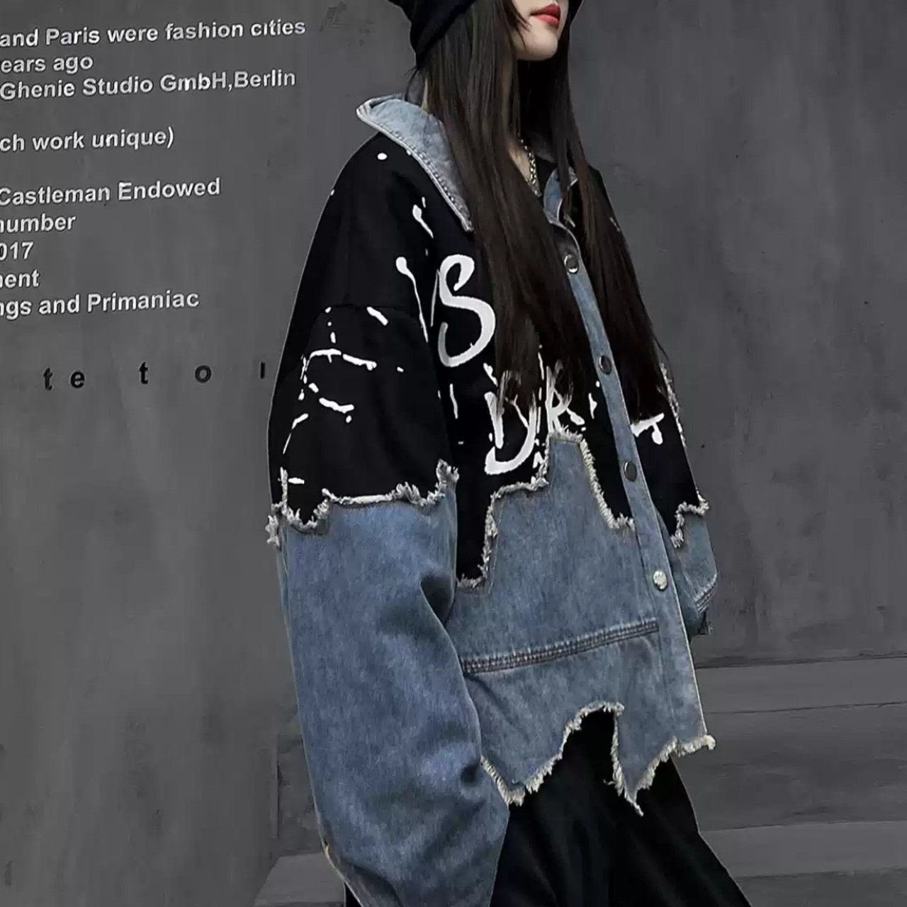 Patchwork Denim Baseball Jacket (ME496)