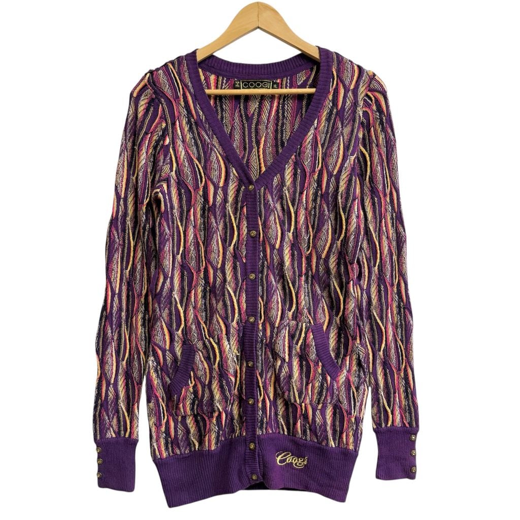 90's〜 COOGI クージー 3Dニット ロングカーディガン ロゴ刺繍