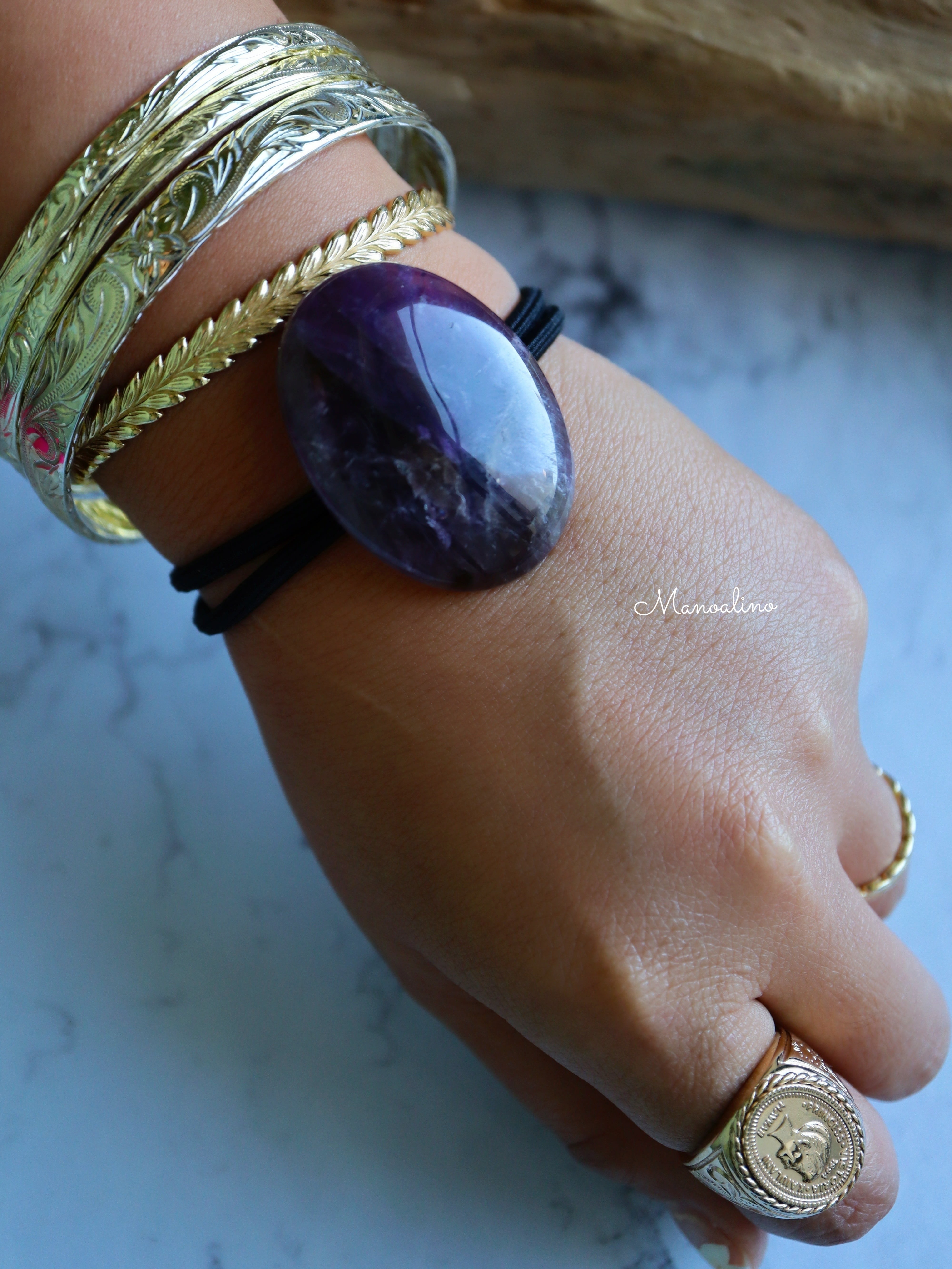 Oval Amethyst hair accessory(オーバルアメジストヘアゴム