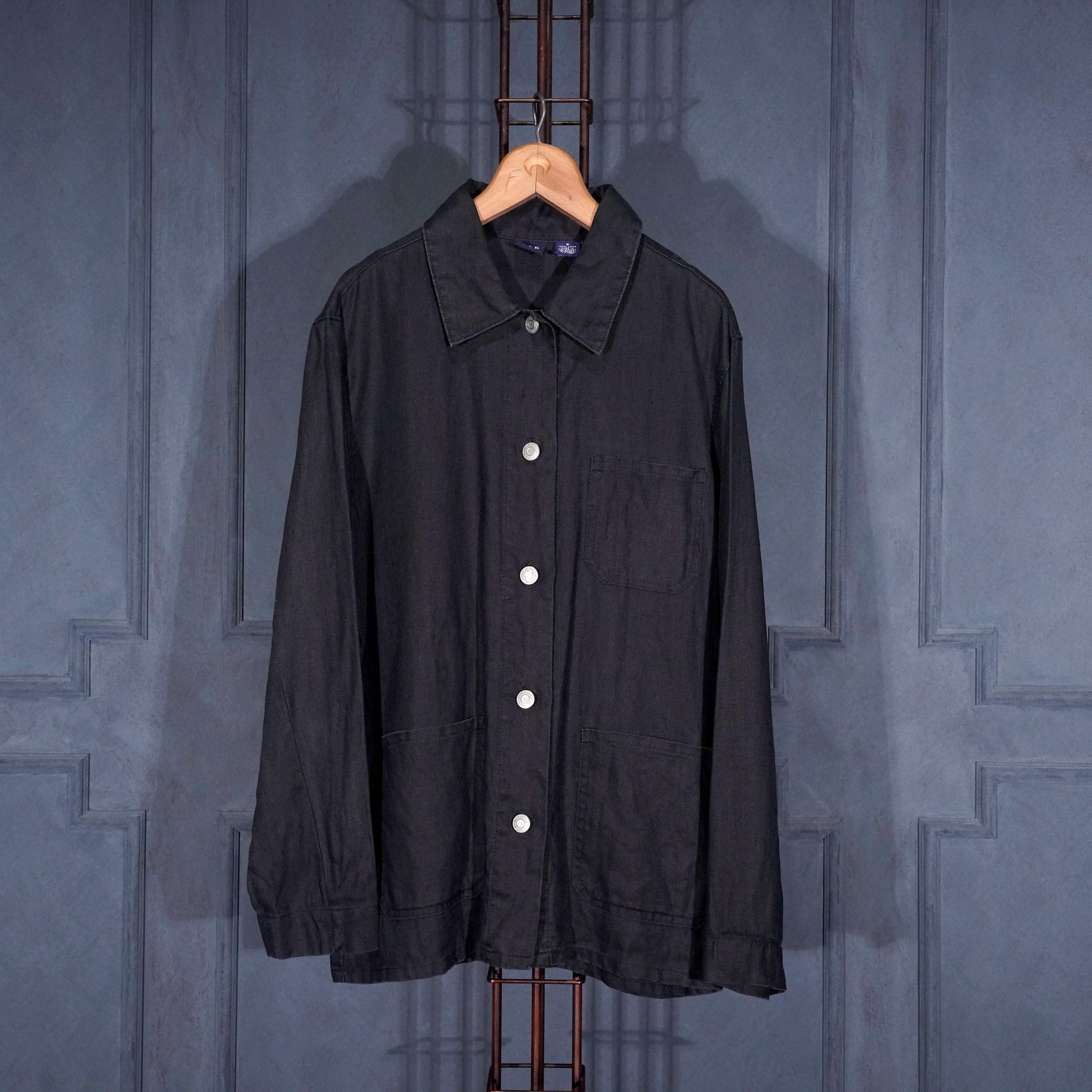 古着 リネン カバーオール リネンジャケット ジャケット ブラック 黒 90's USA VINTAGE GAP NAVY COLOR LINEN COVERALL JACKET/90年代